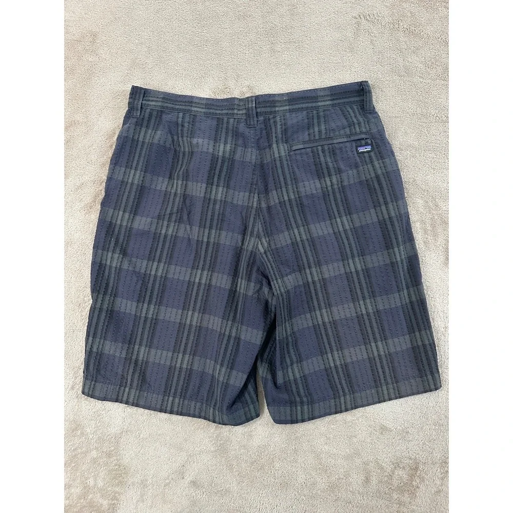 Patagonia Thrift Shorts Mens Size 32 Blue Grey Plaid Seersucker Cotton Blend EUC